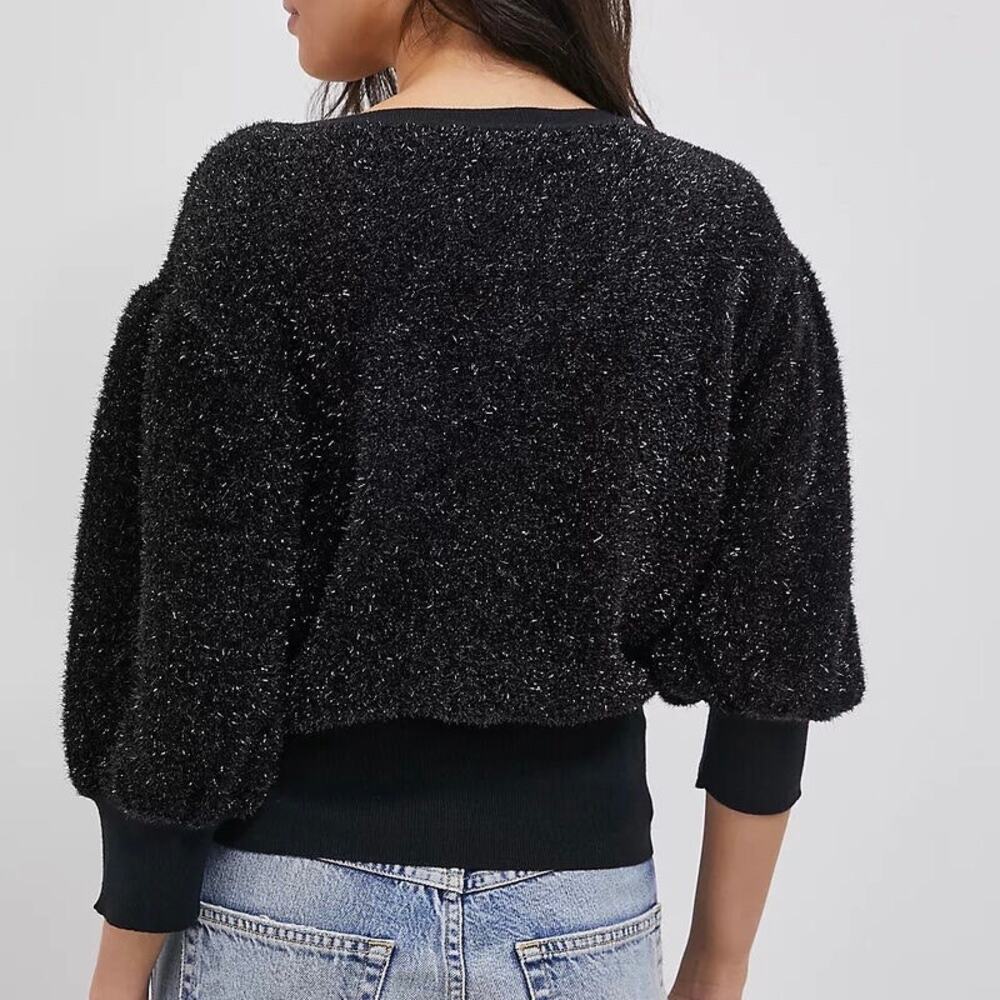 ANTHROPOLOGIE Maeve Pamela Tinsel Shimmer Sweater Black Small S - Picture 2 of 9